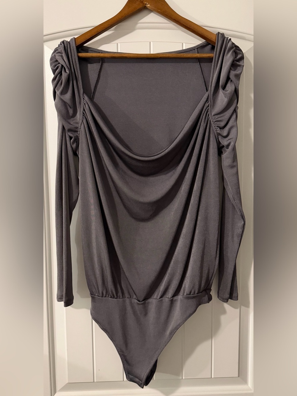 Free People Blue Gray Shimmer Metallic Long Sleeve Bodysuit